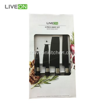 4pcs de couteaux de cuisine en acier inoxydable oxydé noir